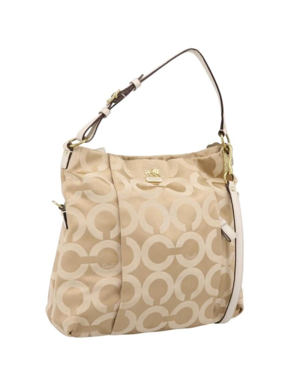 Coach Shoulder Bag Nylon 2way Beige Gold